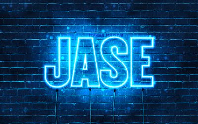 Jase, 4k, adları Jase adı ile, yatay metin, Jase adı, mavi neon ışıkları, resimli duvar kağıtları