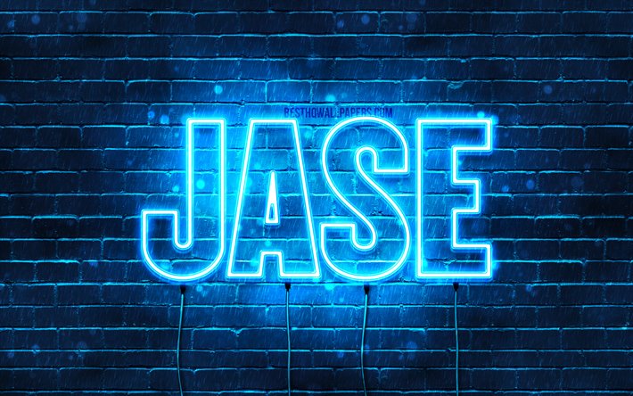Jase, 4k, adları Jase adı ile, yatay metin, Jase adı, mavi neon ışıkları, resimli duvar kağıtları