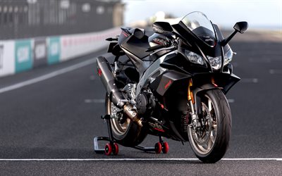 Aprilia RSV4 RR, 2019, black sport bike, racing motorcycle, new black RSV4 RR, racing track, Aprilia