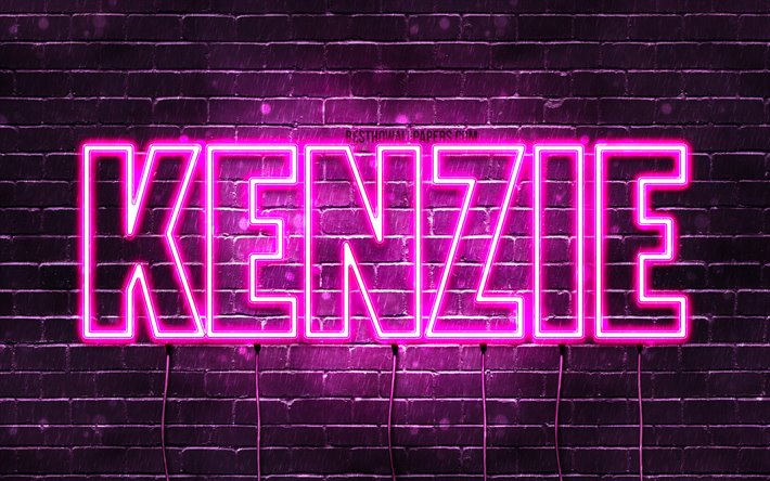 Kenzie, 4k, wallpapers with names, female names, Kenzie name, purple neon lights, horizontal text, picture with Kenzie name