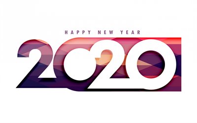 Happy New Year 2020, white background, creative art, 2020 concepts, 2020 New Year, paper art