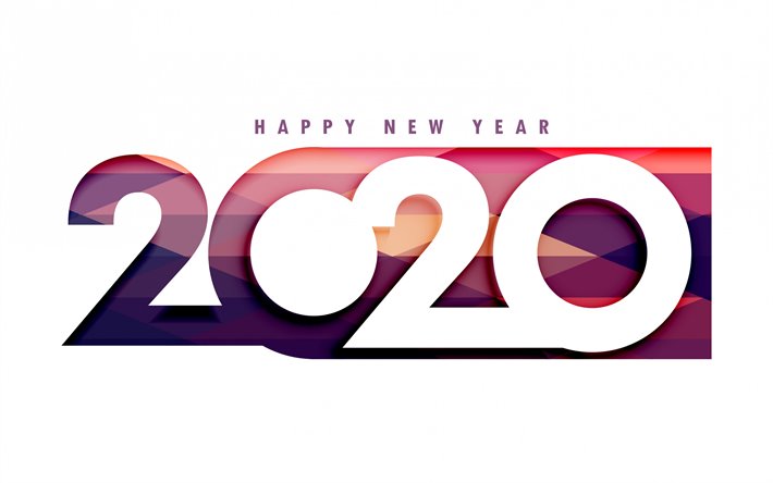 Happy New Year 2020, white background, creative art, 2020 concepts, 2020 New Year, paper art