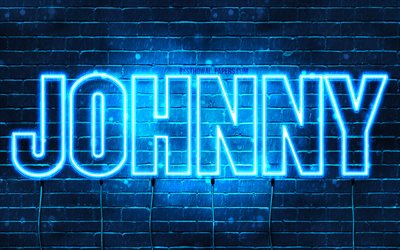 Johnny, 4k, taustakuvia nimet, vaakasuuntainen teksti, Johnny nimi, blue neon valot, kuva Johnny nimi