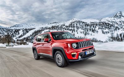 Jeep Renegade, 4k, talvi, 2020-autot, Katumaasturit, punainen Luopio, 2020 Jeep Renegade, amerikkalaisten autojen, Jeep