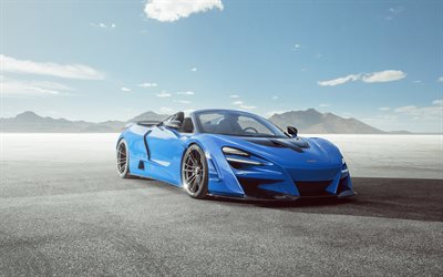 Novitec McLaren 720S Aranha N-Largo, 2020, vista frontal, exterior, azul supercarro, roadster, novo azul 720S, Britânica de carros esportivos, McLaren