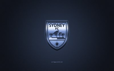 sydney fc in der australischen fu&#223;ball-club, a-liga, blue-logo, blau-carbon-faser-hintergrund, fu&#223;ball, sydney, australien, sydney fc-logo