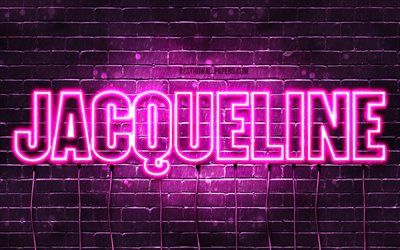 Jacqueline, 4k, isim Jacqueline adı ile, Bayan isimleri, Jacqueline adı, mor neon ışıkları, yatay metin, resim ile duvar kağıtları