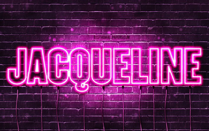 jacqueline, 4k, tapeten, die mit namen, weibliche namen, jacqueline name, lila, neon-leuchten, die horizontale text -, bild-mit jacqueline name