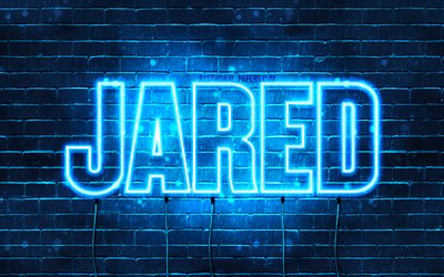 Jared, 4k, tapeter med namn, &#246;vergripande text, Jared namn, bl&#229;tt neonljus, bild med Jared namn
