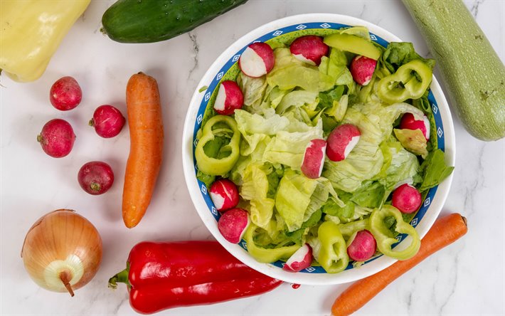 vegetable salad, lettuce salad, vegetables, healthy food, salad, pepper salad, diet concepts