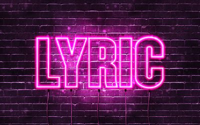 Lyric, 4k, isimleri, kadın isimleri, Lyric adı, mor neon ışıkları Lyric adı ile, yatay metin, resim ile duvar kağıtları
