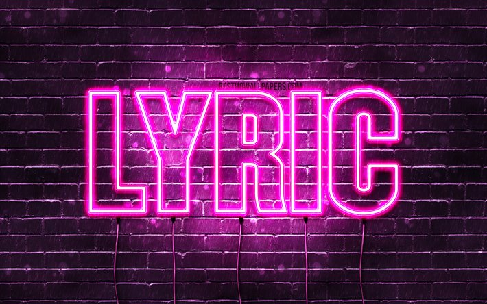 Lyric, 4k, tapeter med namn, kvinnliga namn, Namn Lyric, lila neon lights, &#246;vergripande text, bilden med namn Lyric