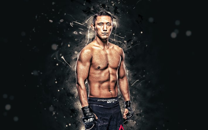 Dong Hyun Ma, 4k, branco luzes de neon, Sul-coreano combatentes, MMA, UFC, Artes marciais mistas, Dong Hyun Ma 4K, Lutadores do UFC, Lutadores de MMA, O Maestro