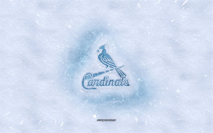St Louis Cardinals logo, American baseball club, winter concepts, MLB, St Louis Cardinals ice logo, snow texture, St Louis, Missouri, USA, snow background, St Louis Cardinals, baseball