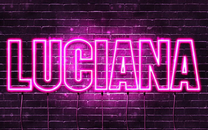 Luciana, 4k, fondos de pantalla con los nombres, los nombres femeninos, Luciana nombre, p&#250;rpura luces de ne&#243;n, el texto horizontal, imagen con el nombre Luciana