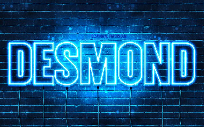 Desmond, 4k, sfondi per il desktop con i nomi, il testo orizzontale, Desmond nome, neon blu, immagine con nome Desmond