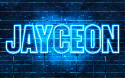 Jayceon, 4k, pap&#233;is de parede com os nomes de, texto horizontal, Jayceon nome, luzes de neon azuis, imagem com Jayceon nome