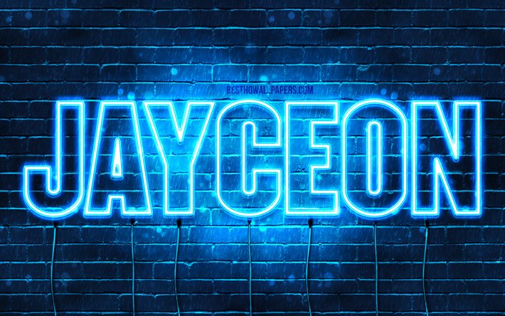 Jayceon, 4k, taustakuvia nimet, vaakasuuntainen teksti, Jayceon nimi, blue neon valot, kuva Jayceon nimi