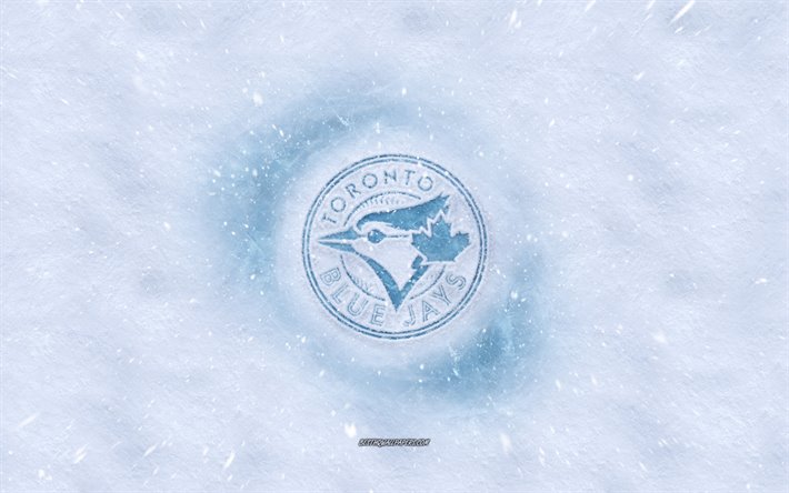 Toronto Blue Jays logotyp, Amerikansk baseball club, vintern begrepp, MLB, Toronto Blue Jays ice logotyp, sn&#246; konsistens, Toronto, Ontario, Kanada, USA, sn&#246; bakgrund, Toronto Blue Jays, baseball