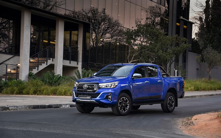 2019, Toyota Hilux, Legende 50, exterior, blue pickup truck, new blue Hilux, american cars, Toyota