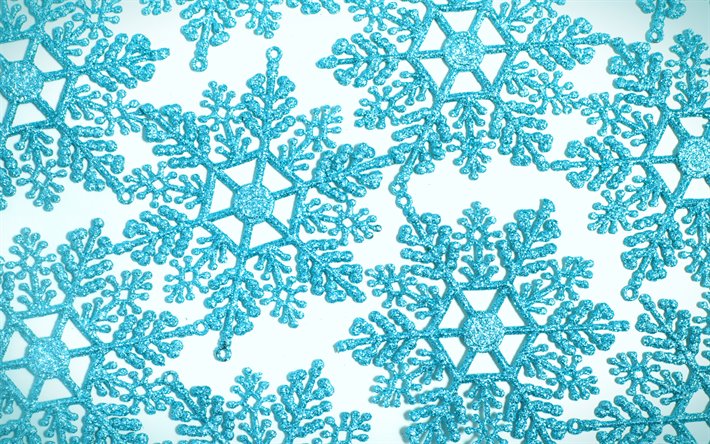bleu flocons de neige, macro, bleu flocons de neige en arri&#232;re-plan, des flocons de neige, les mod&#232;les, bleu d&#39;hiver, fond, hiver les milieux, fond avec des flocons de neige
