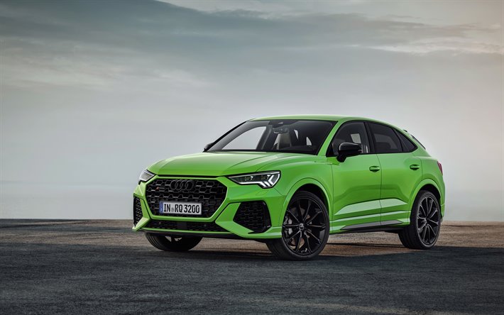 Audi RS Q3 Sportback, 2020, exterior, front view, new green RS Q3, tuning Q3, special version, stock tuning Q3, German cars, Audi