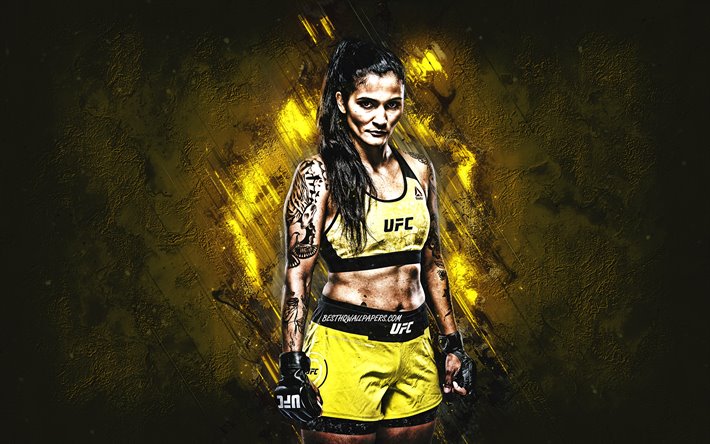 Vanessa Melo, UFC, MMA, portre, Brezilyalı D&#246;v&#252;ş&#231;&#252;, sarı taş arka plan