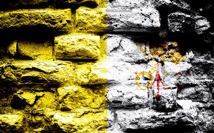 Vatican City flag, grunge brick texture, Flag of Vatican City, flag on brick wall, Vatican City, Europe, flags of european countries