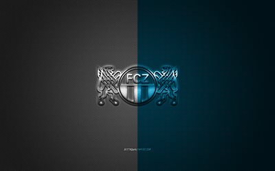 El FC Z&#250;rich, Suiza, club de f&#250;tbol, Swiss Super League, azul, blanco, logotipo, blanco de fibra de carbono de fondo, de f&#250;tbol, de Zurich, el FC Z&#250;rich logotipo