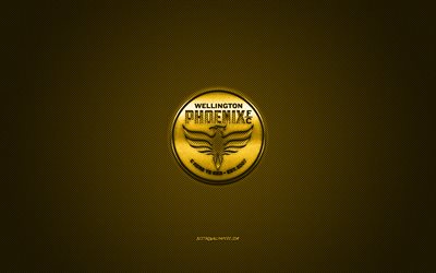 Wellington Phoenix FC, Australian football club, A-League, amarelo logotipo, amarelo fibra de carbono de fundo, futebol, Wellington, Austr&#225;lia, Wellington Phoenix, o FC logotipo