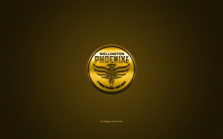 Wellington Phoenix FC, Australian football club, A-League, keltainen logo, keltainen hiilikuitu tausta, jalkapallo, Wellington, Australia, Wellington Phoenix FC-logo