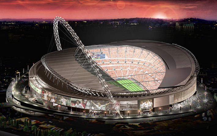 Wembley Stadyumu, Yeni Wembley Futbol Stadyumu, akşam, G&#252;n batımı, stadyum, İngiltere