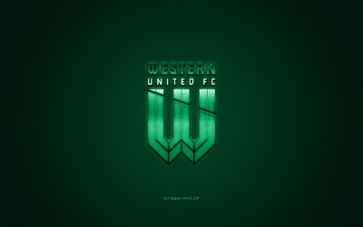 Western United FC, Australian football club, Un Campionato di serie a, logo verde, verde contesto in fibra di carbonio, calcio, Melbourne, Australia, Western United FC logo