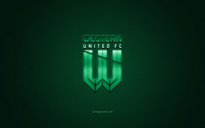 Western United FC, Australian football club, A-League, vihre&#228; logo, vihre&#228; hiilikuitu tausta, jalkapallo, Melbourne, Australia, Western United FC-logo