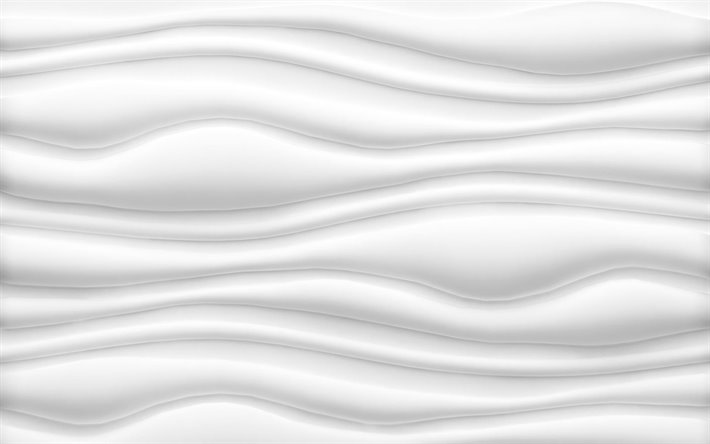 blanc abstrait ondes, 3D de l&#39;art, de l&#39;art abstrait, blanc ondul&#233; de fond, abstrait ondes, cr&#233;atif, fond blanc, des vagues de textures, de blanc 3D ondes