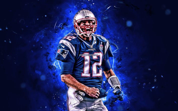 Tom Brady, NFL, New England Patriots, american football, quarterback, Thomas Edward Patrick Brady Jr, National Football League, neon lights, Tom Brady New England Patriots