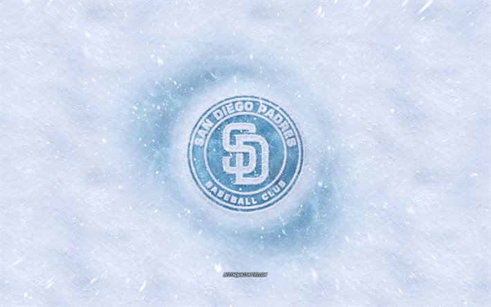 San Diego Padres logotyp, Amerikansk baseball club, vintern begrepp, MLB, San Diego Padres ice logotyp, sn&#246; konsistens, San Diego, Kalifornien, USA, sn&#246; bakgrund, San Diego Padres, baseball