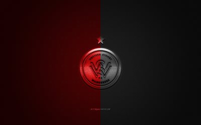 Western Sydney Wanderers FC, Avustralyalı Futbol Kul&#252;b&#252;, Lig, kırmızı-siyah logo, kırmızı-siyah karbon fiber arka plan, futbol, Sydney, Avustralya, Western Sydney Wanderers FC logosu