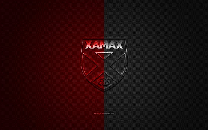 Xamax FCS, Swiss football club, Swiss Super League, red-black logo, red-black carbon fiber background, football, Neuchatel, Switzerland, Xamax FCS logo, Neuchatel Xamax FCS