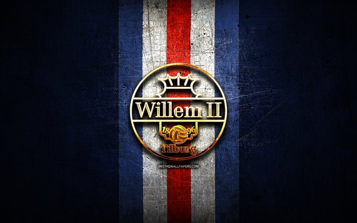 Willem II FC, altın logo, T&#252;rk, mavi metal arka plan, futbol, Willem II, Hollanda Futbol Kul&#252;b&#252;, Willem II logo, Hollanda