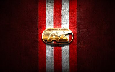 AZ Alkmaar, golden logotyp, Eredivisie, red metal bakgrund, fotboll, AZ Alkmaar FC, Holl&#228;ndsk fotboll club, AZ Alkmaar logotyp, Nederl&#228;nderna