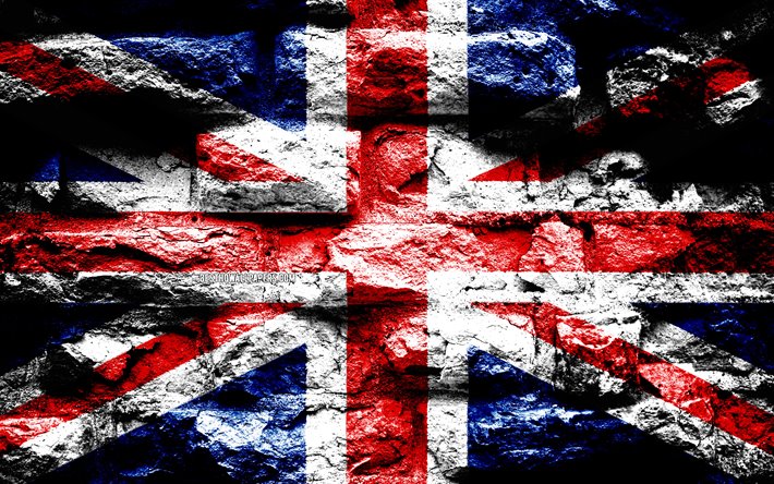 Storbritannien flagga, grunge tegel konsistens, Flagga storbritannien, flaggan p&#229; v&#228;ggen, F&#246;renade Kungariket, Europa, BRITTISKA flaggan, flaggor f&#246;r europeiska l&#228;nder
