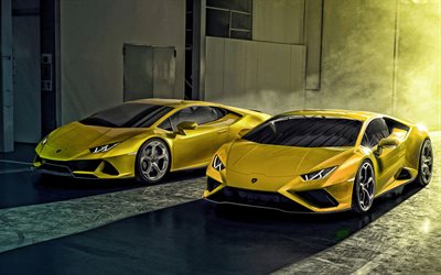 2021, Lamborghini Huracan EVO RWD, supercars, exterior, front view, new yellow Huracan, italian sports cars, Lamborghini