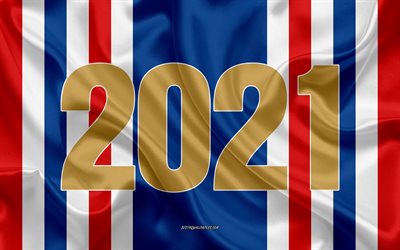 2021 Yeni Yıl, Fransa 2021, ipek doku, Happy New Year France, 4k, 2021 kavramları
