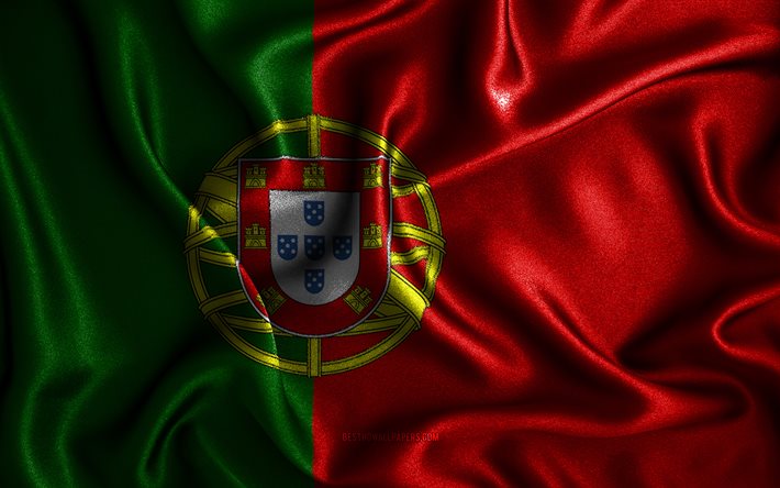 Portekiz bayrağı, 4k, ipek dalgalı bayraklar, Avrupa &#252;lkeleri, ulusal semboller, Portekiz Bayrağı, kumaş bayraklar, 3D sanat, Portekiz, Avrupa, Portekiz 3D bayrak