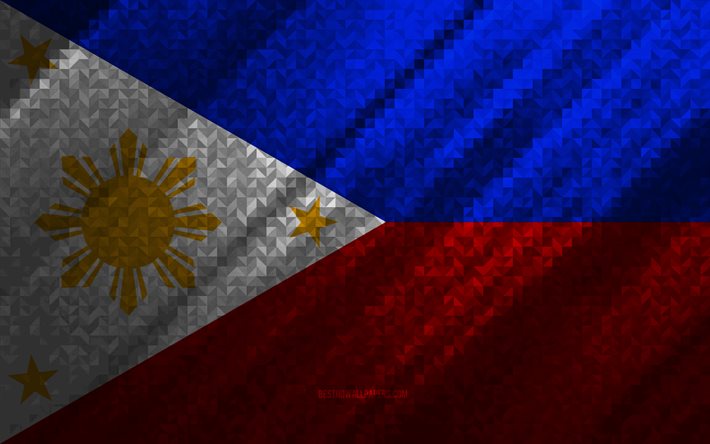 Drapeau des Philippines, abstraction multicolore, indicateur de mosa&#239;que des Philippines, Philippines, art de mosa&#239;que, indicateur des Philippines