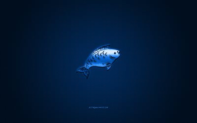 Balık burcu, bur&#231; metalik işaretleri, Balık, mavi karbon arka plan, Balık Bur&#231; işareti, Balık burcu sembol&#252;