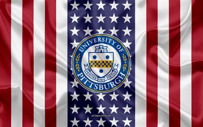 Emblema da Universidade de Pittsburgh, bandeira americana, logotipo da Universidade de Pittsburgh, Pittsburgh, Pensilv&#226;nia, EUA, Universidade de Pittsburgh