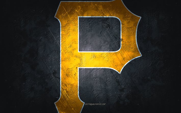 Piratas de Pittsburgh, equipo de b&#233;isbol estadounidense, fondo de piedra negra, logotipo de los Piratas de Pittsburgh, arte grunge, MLB, b&#233;isbol, Estados Unidos, emblema de los Piratas de Pittsburgh, nuevo logotipo de los Piratas de Pittsburgh