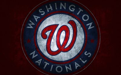 Washington Nationals, American baseball team, red stone background, Washington Nationals logo, grunge art, MLB, baseball, USA, Washington Nationals emblem